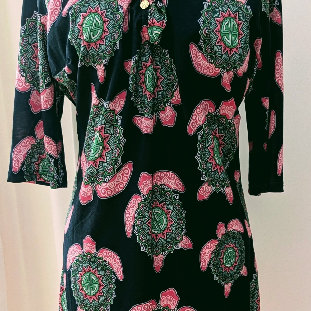 Simply Southern Black Dress with Pink and Green Pattern